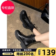 zhr马丁靴女2023夏季薄款透气短靴夏天增高女鞋，中筒黑色靴子