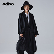 odbo欧迪比欧原创设计西装，领一粒扣拼接外套女中长风衣