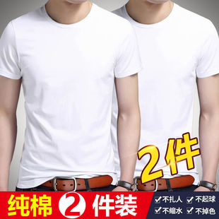 两件装纯白短袖男女内搭T恤半袖纯色大码半袖100白+白