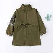 ff商场品牌100-140儿童风衣外套，男童帅气立领军绿色上衣jnh7337