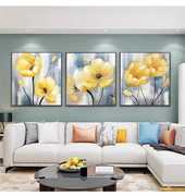 高档客厅手绘三联画轻奢沙发背景墙油画花卉壁画现代简约餐厅