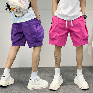彩色短裤男夏季薄款速干沙滩裤多口袋工装五分美式重磅糖果色短裤