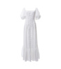 法式泡泡袖一字肩长裙气质，显瘦温柔仙女，白色连衣裙旅游度假沙滩裙