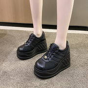 厚底鞋朋克大圆头高跟松糕女鞋women wedge shoes punk boots