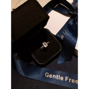 GentleFree珠宝定制 18K金90分方糖海蓝宝戒指 天然钻石镶嵌女士