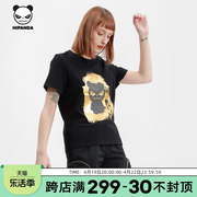 hipanda你好熊猫设计潮牌女款，熊猫烫金钻短袖t恤休闲上衣