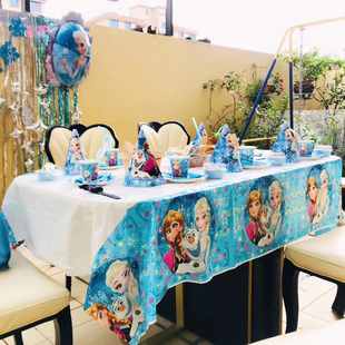 冰雪奇缘爱莎公主女孩，生日艾莎主题儿童，派对蛋糕装饰布置餐具桌布