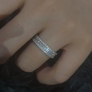 高级感简约百搭宽版镶钻满钻925纯银方钻方形排戒女排钻戒指食指