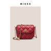 MISSX包包女2022小香风菱格链条包时尚转运珠斜挎包红色小包