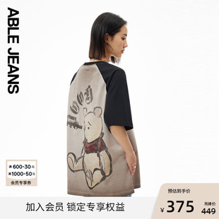 ABLE JEANS24春季女士维尼熊宽松水洗拼接短袖T恤981303