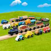 玩具挖掘机搅拌车儿童男孩工程车，挖土机卡车木质轨道磁性火车