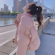 粉色羽绒棉服女冬季2023年韩系小个子短款学生宽松ins面包服