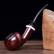 石楠木(石楠木)酒红光面，手工苹果烟斗，黑坎男士老式烟锅实木烟袋锅