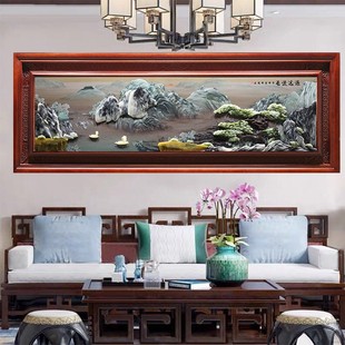 沙发背景墙画中式客厅，装饰画玉雕挂画立体浮雕壁画家和万事兴挂件