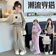 女童卡通可爱春装2024韩版儿童洋气时髦运动休闲百搭三件套