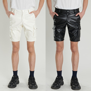 夏季薄款中青年跨境皮裤男士弹力，白色黑色皮裤，男时尚短裤五分裤装
