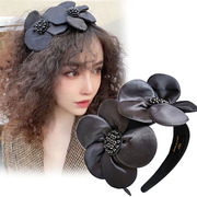 法式浪漫复古黑色大花朵珍珠，发箍夏季优雅发卡宽头箍个性超仙头饰