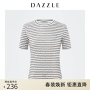 dazzle地素奥莱绣珠片经典，黑白针织t恤短袖女2d1d3035c