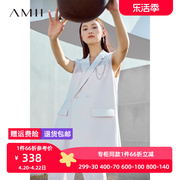 amii西装马夹女2023秋季中长款上衣，配金属链条不对称下摆马甲