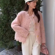 蕾丝花边羊羔毛外套(毛外套，)女欧洲站，2023年秋冬韩版高级感小香风上衣