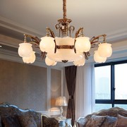 轻奢真云石 欧式别墅客厅餐厅卧室书房全铜吊灯美式灯具客厅吊灯