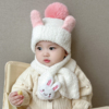 儿童帽子围巾两件套冬季男女宝宝包头帽可爱兔耳朵幼儿套头帽保暖