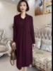 高端妈妈假两件连衣裙纯色，针织羊毛中长款复古盘扣气质女50-80岁