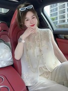 新中式国风女装禅意唐装上衣2024米白色背心马甲两件套装夏装