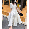 2023春夏法式在逃公主方领短袖白色连衣裙高级感大裙摆长裙子