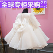 欧洲小女孩女童公主裙冬长袖花童白色婚纱洋气生日周岁礼服