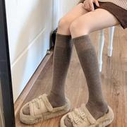 秋冬加绒奶咖啡小腿袜女加厚保暖灰色中筒袜羊毛卡其色堆堆袜短袜