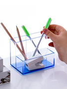简约彩色亚克力笔筒学生用创意笔架，桌面文具收纳盒办公笔盒带分格