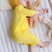 宝宝睡衣莫代尔短袖连体夏季薄款棉绸婴儿男童女童儿童面膜空调服