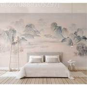 新中式壁纸意境山水壁画卧室书房餐厅客厅无纺布墙布定制玄关背景