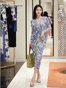 DVF2023春夏女装青紫梦幻云朵印花哑光针织连衣裙HADES