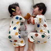 儿童空调服套装纯棉男女宝宝小孩，薄款夏季睡衣呼吸棉卡通七分袖薄