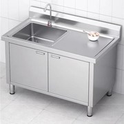厂销304厨房不锈钢q一体式水槽柜水池整体橱柜带支架平台双水