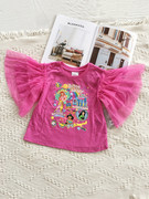 『ai美美』女童le园款超美印花公主卡通泡泡，印网纱蝙蝠袖短袖t恤