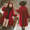 女童斗篷大衣秋冬中大童洋气网红女孩亲子装，加厚羊毛呢子外套