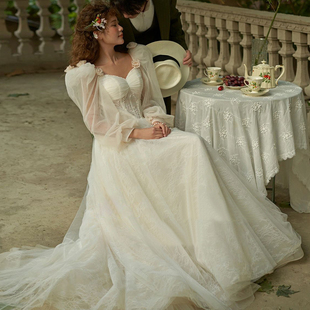 拍照蕾丝婚纱森系梦幻甜美礼服，法式优雅氛围感纱裙，影楼拍照写真服