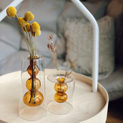 homeside双层玻璃花瓶，北欧ins简约彩色玻璃球摆件，透明水培花器