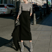 高腰包(高腰包)臀半身裙，女春秋韩版时尚，显瘦百搭中长裙黑色气质西装裙