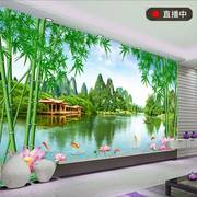 新中式田园风景竹子荷花墙纸18d电视背景墙布8d立体山水装饰壁画