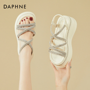 达芙妮坡跟凉鞋女款夏季时尚外穿2023厚底水钻松糕女鞋子夏款