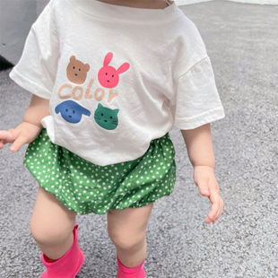 儿童夏季韩国百搭可爱圆领短袖女宝宝T恤中小童薄款上衣潮