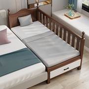 红胡桃儿童床带护栏宝宝婴儿小床拼接大床实木加宽边床延边抽屉床