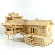 木头小屋立体拼图木质拼装房子，3木制仿真建筑模型手工木头屋益