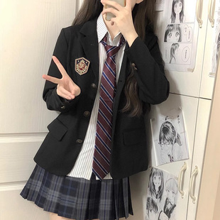 原创jk制服黑色西装外套女大学生学院风校供感绀色三粒扣西服上衣