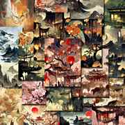 54张中国风山水画风景贴纸唯美诗句个性创意装饰相框平板贴画防水