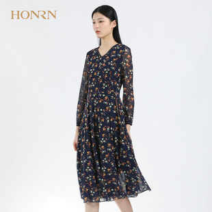 HONRN/红人秋季女装长袖中长款连衣裙商场同款HE33OL336